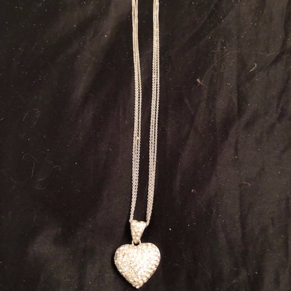 Silver-Tone and Rhinestone Heart- On Double Chain